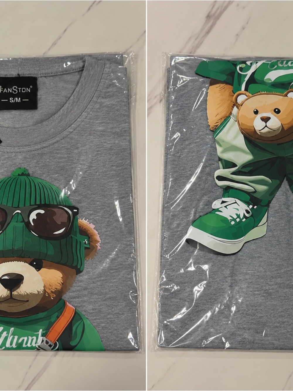 Gray Graphic Bear T-Shirt - Green Accent